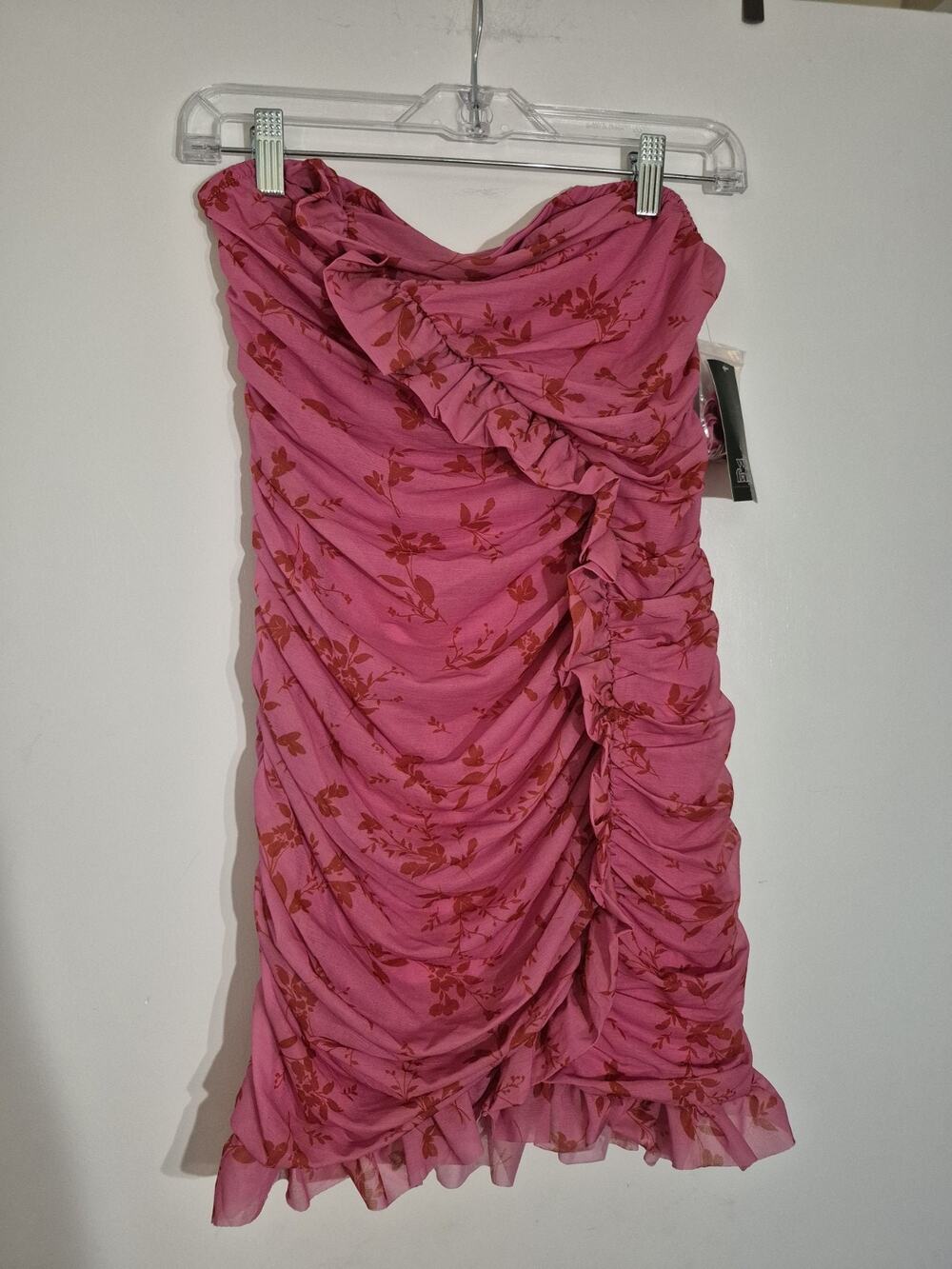 💥 Nwt Women Ruched Festival Tube Mini Bodycon Dress Med Wild Fable Pink D6